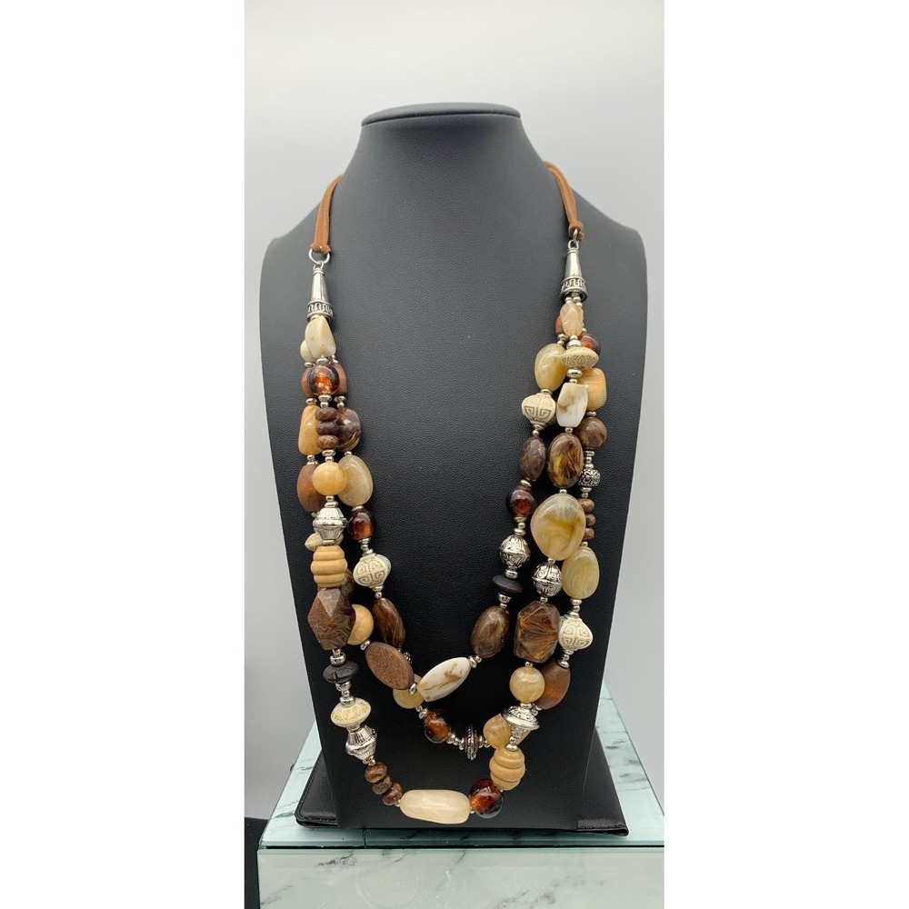 Premier Designs "Sundance" Multi Strand Beaded Antique Silver Accents Necklace